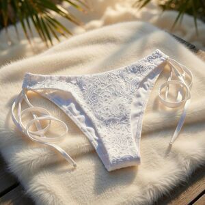 Berlook Women’s Size Medium Jacquard Paisley White Bikini Bottoms